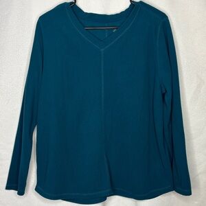 St John’s Bay Teal Fleece Pullover Women’s Large V Neck Long Sleeve Soft Cozy